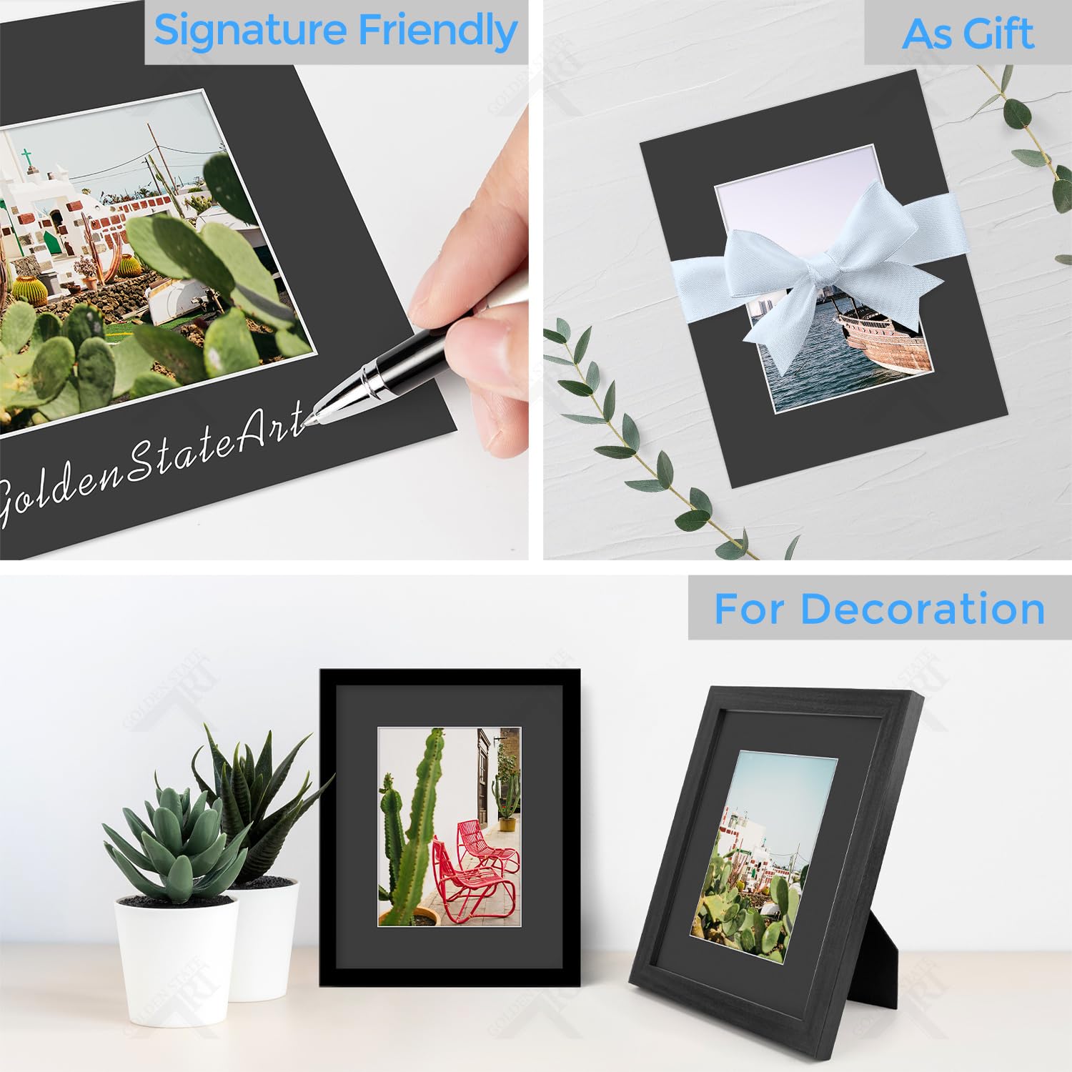 Golden State Art Pack of 50, Acid-Free Black Pre-Cut 8x10 Picture Mat for 5x7 Photo with White Core Bevel Cut Frame Mattes