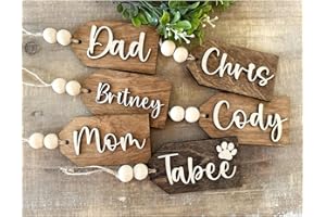 Wooden Name Tag - Personalized Christmas Stocking Tags,3D Letter Beaded Wood Tag for Easter Basket Wedding Christmas Ornament