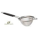 LiveFresh Fine Mesh Stainless Steel Mini Tea Strainer with Non Slip Handle - 3 inch - Ideal Size for Straining Teas and Cocktails or Sifting Flour, Sugar, Spices, and Herbs