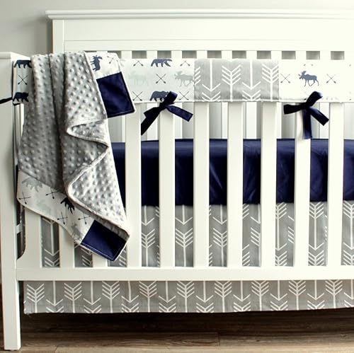 navy and mint woodland crib bedding