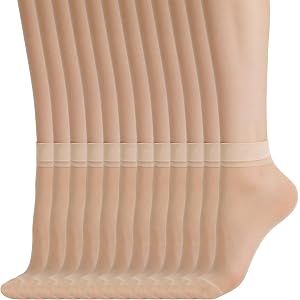 Foyods Sheer Socks for Women - 6 Pcs Ankle High Sheer Nylon Socks, Thin Soft Reinforced Toe Ankle Stockings, Breathable Ankle