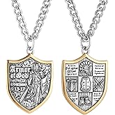 HZMAN Knights Templar Put On The Whole Armor of God Ephesians 6:13-17 Red Cross Design Stainless Steel Necklace for Men