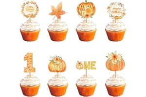 Weecent 48 Pcs Pumpkin One Cupcake Toppers Pumpkin Baby shower Decorations 1st Birthday Cake Toppers for Fall Theme Thanksgiving First Birthday Party Cake Decorations Supplies