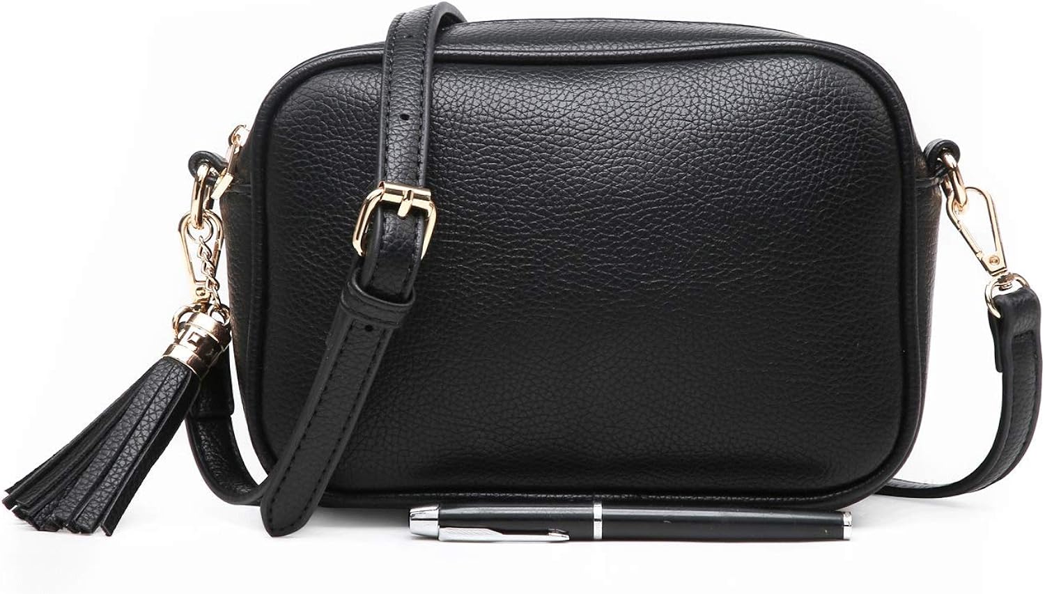 She & Bags Women's Classic Design Lightweight Vegan Leather Crossbody Shoulder Handbag Practical Ladies Casual Messenger Handbag With Tassel Charm (Black)