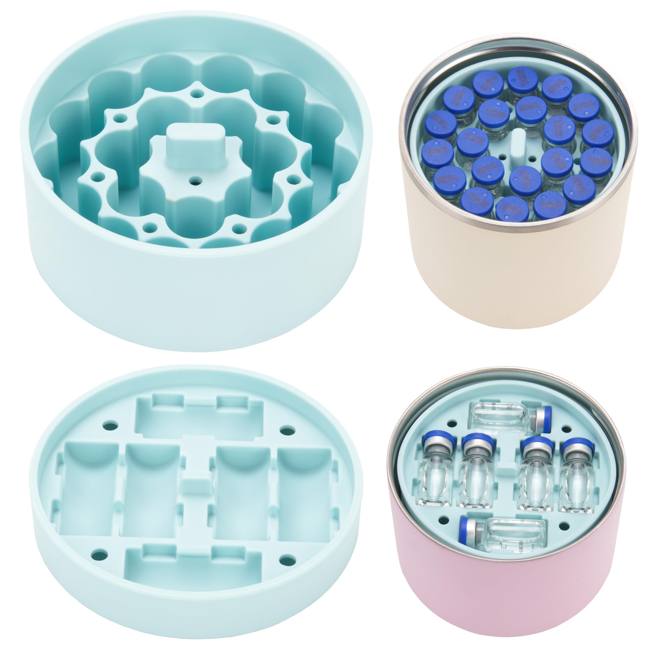 Photo 1 of 1 short +1 tall Silicone 3ml Vial Insert Compatible with Hydrapeak Food Jars,Vial Insert Peptide Storage Set for 32/25/18oz Hydrapeak Food Thermos, Maximum Hold 48 Vials, Blue.(No vials included)