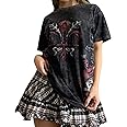 Y2k Fairy Grunge Clothes for Women Emo 2000s Skull Skeleton Print Tees Shirts Fairycore Vintage E-Girls Clothes