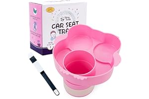TINYTREK Kids Car Seat Tray - Toddler Travel Tray for Car Seat, Stroller, Golf Cart – Snack and Cup Holder for Food, Drinks, Toys - Fits Most Car Seats - Pink