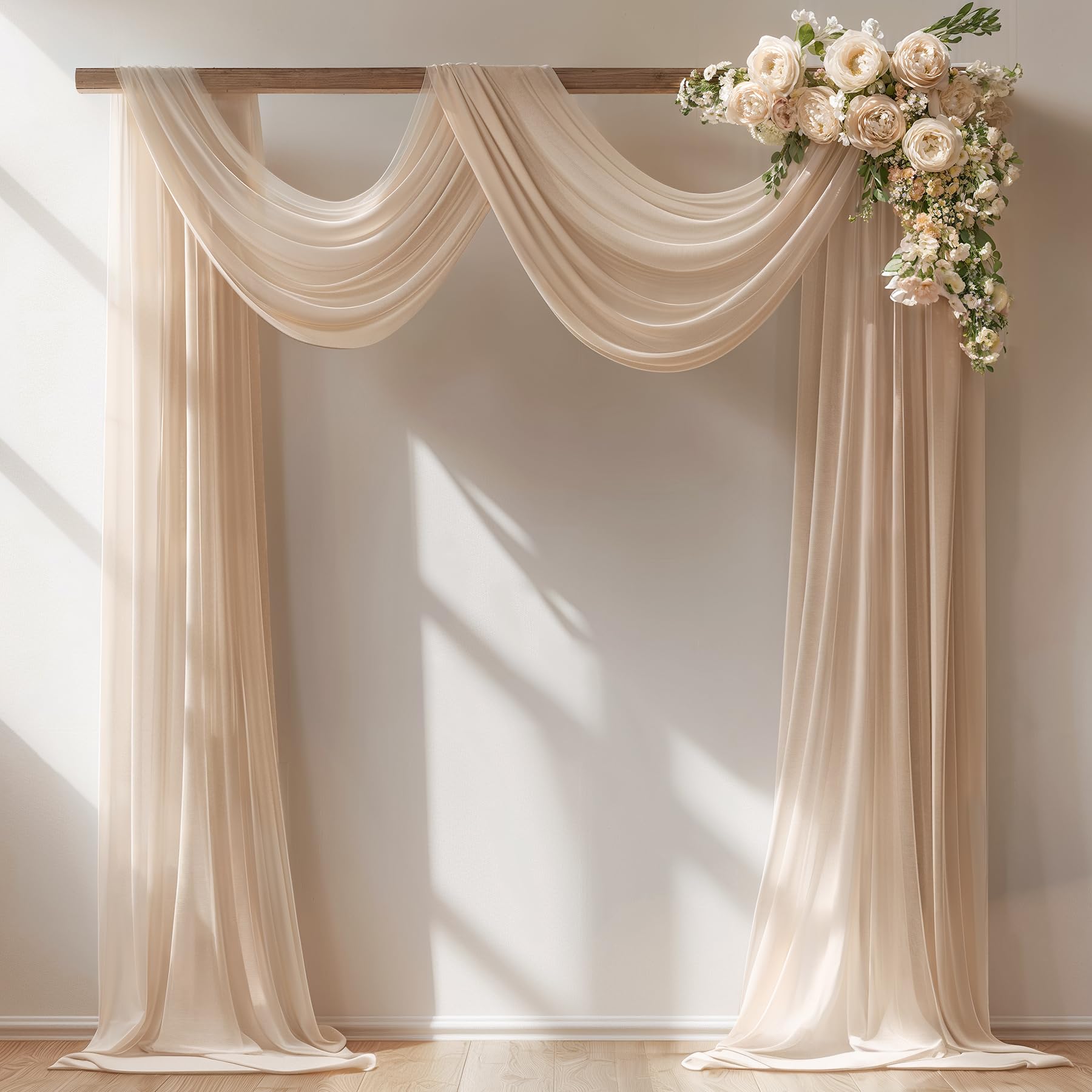Photo 1 of 30" x 20Ft Wedding Arch Draping Fabric, 1 Panel Dark Champagne Sheer Curtain Drapes Extra Wide & Long Backdrop Curtains for Wedding Arch Ceremony Birthday Party Decorations