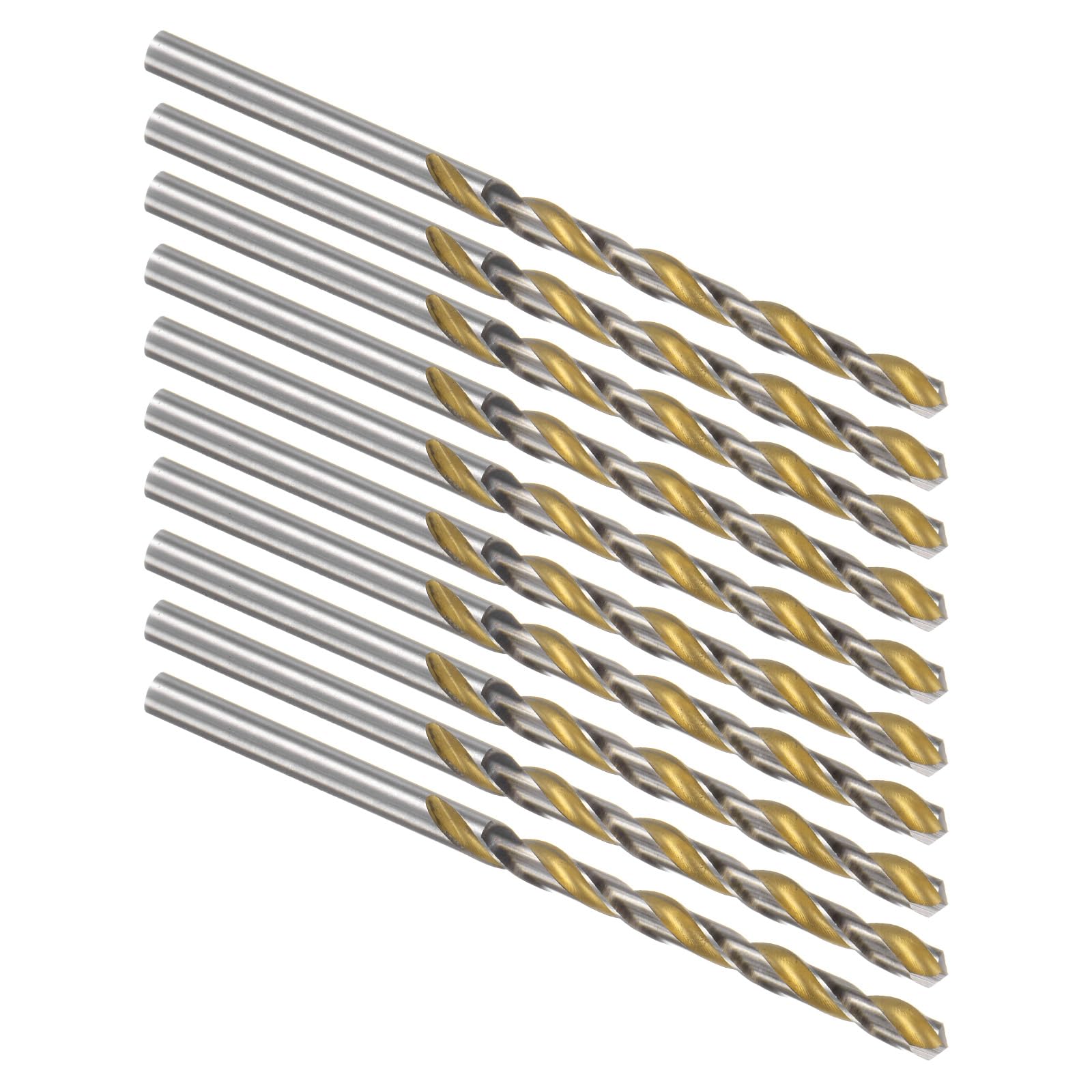 Kozelo 10Pcs Twist Drill Bit - [5/32"] Titanium Oxide Gold High-Speed Steel Round Shank Jobber Bit Set for Metal Wood Plastic Steel Use, 50mm / 1.97" Blade Length