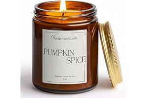 Putart Pumpkin Spice Scented Candles for Home, Natural Soy Wax Aromatherapy Non Toxic Pumpkin Fall Candle Gifts for Women Men, Autumn Amber Glass Jar Candle Decoration for Halloween Holidays (9oz