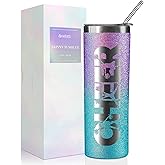 Onebttl Cheerleader Glitter Tumbler Gifts For Girls - Cheer - 20oz/590ml Stainless Steel Insulated Tumbler with Straw, Lid - Gift for Cheerleading, Coach or Cheer Squad - (Purple-Blue Gradient)