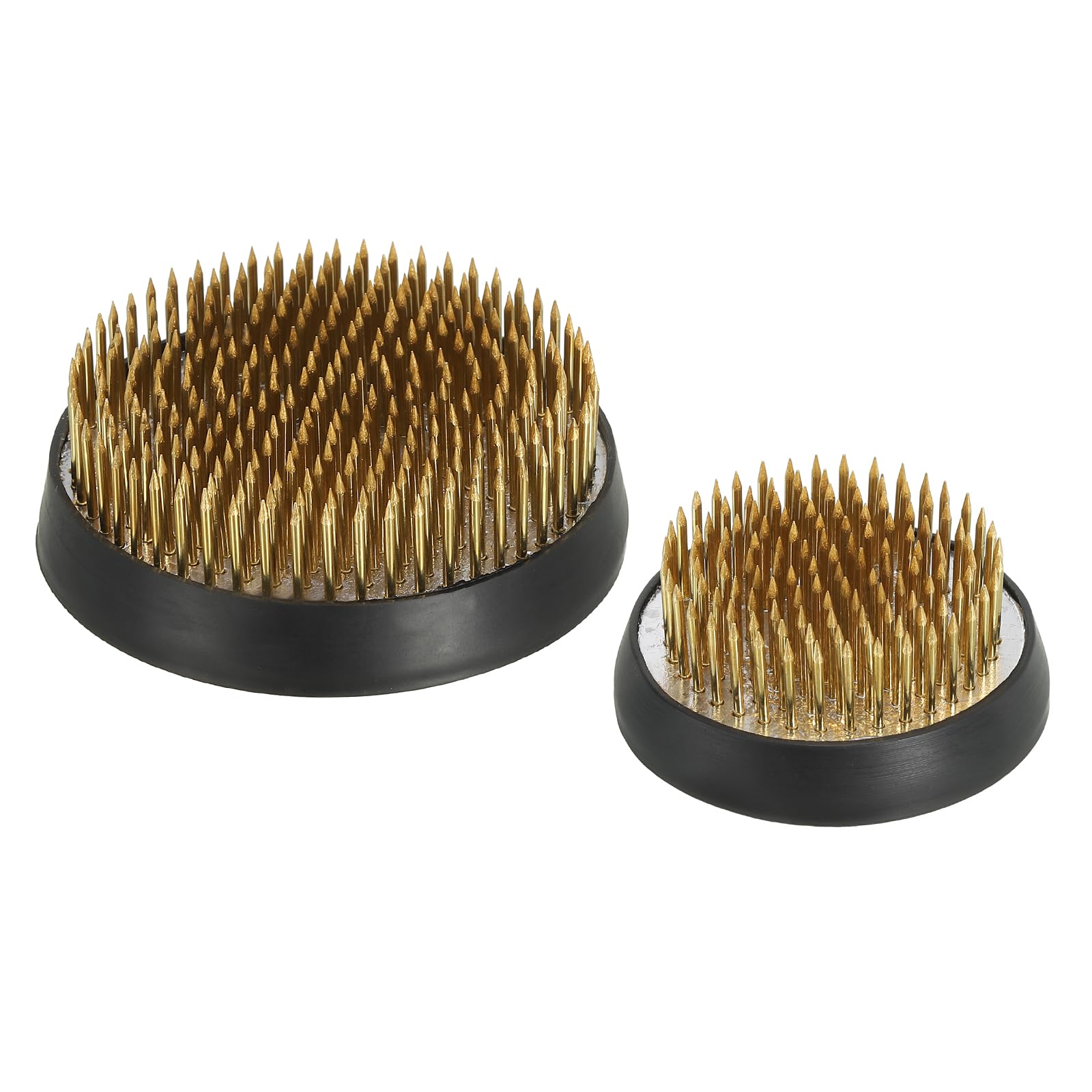 PATIKIL 2.8"/2.1" Flower Frogs Ikebana Kenzan, 2 Pcs Flower Arranger Tool Brass Floral Frog Pin Holder for Vase Flower Arrangement, Gold Tone