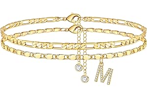 Ursteel Ankle Bracelets for Women, 14K-Gold-Plated Dainty Layered Chain CZ Initial Anklets Set Summer Jewelry Gifts for Women