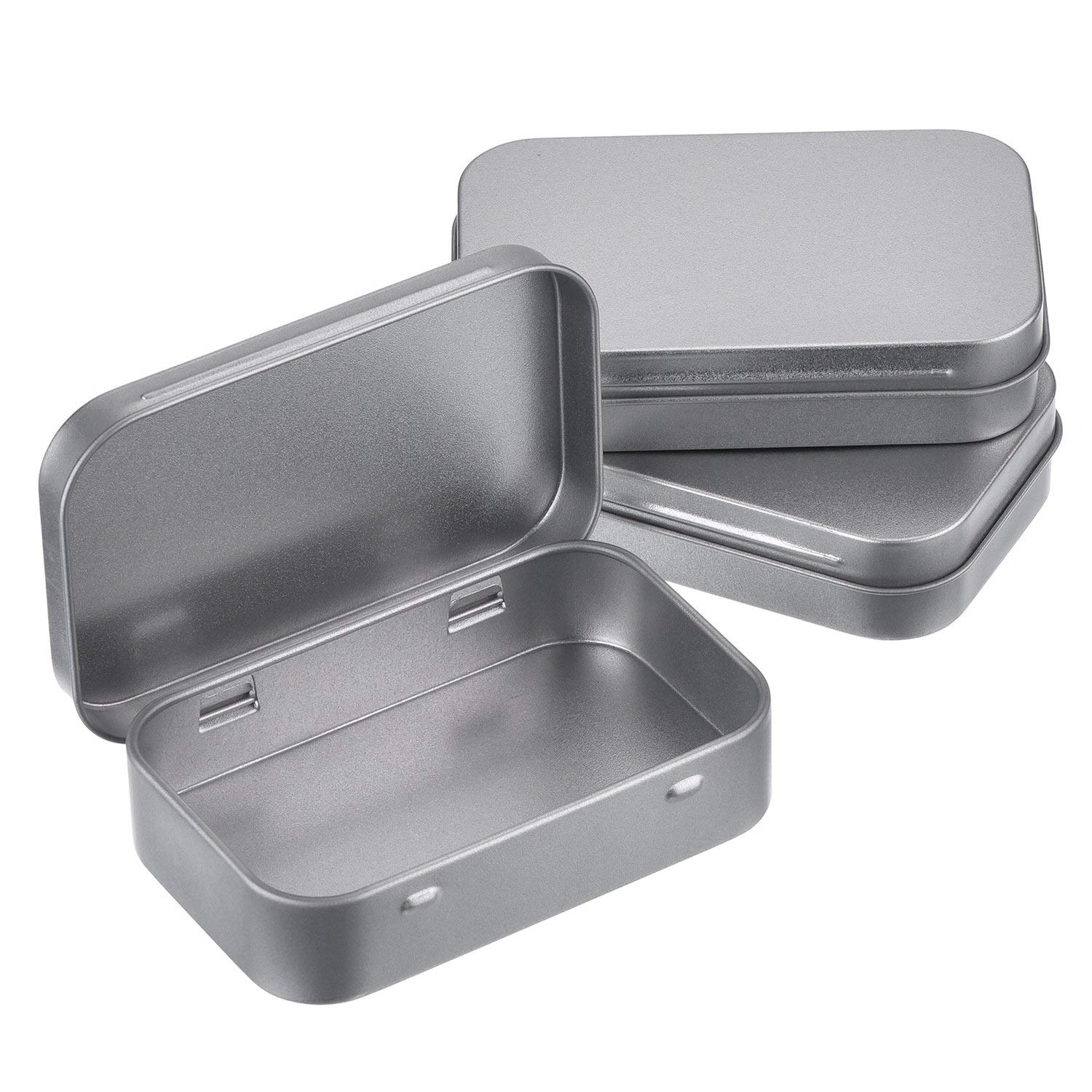 MUCHENG 3Pack Silver Metal Rectangular Empty Hinged Tins Box Containers Basic Necessities Tins Mini Portable Box Small Storage Kit Gift Card Tin Holders Box Set for DIY Use, Home Organizer