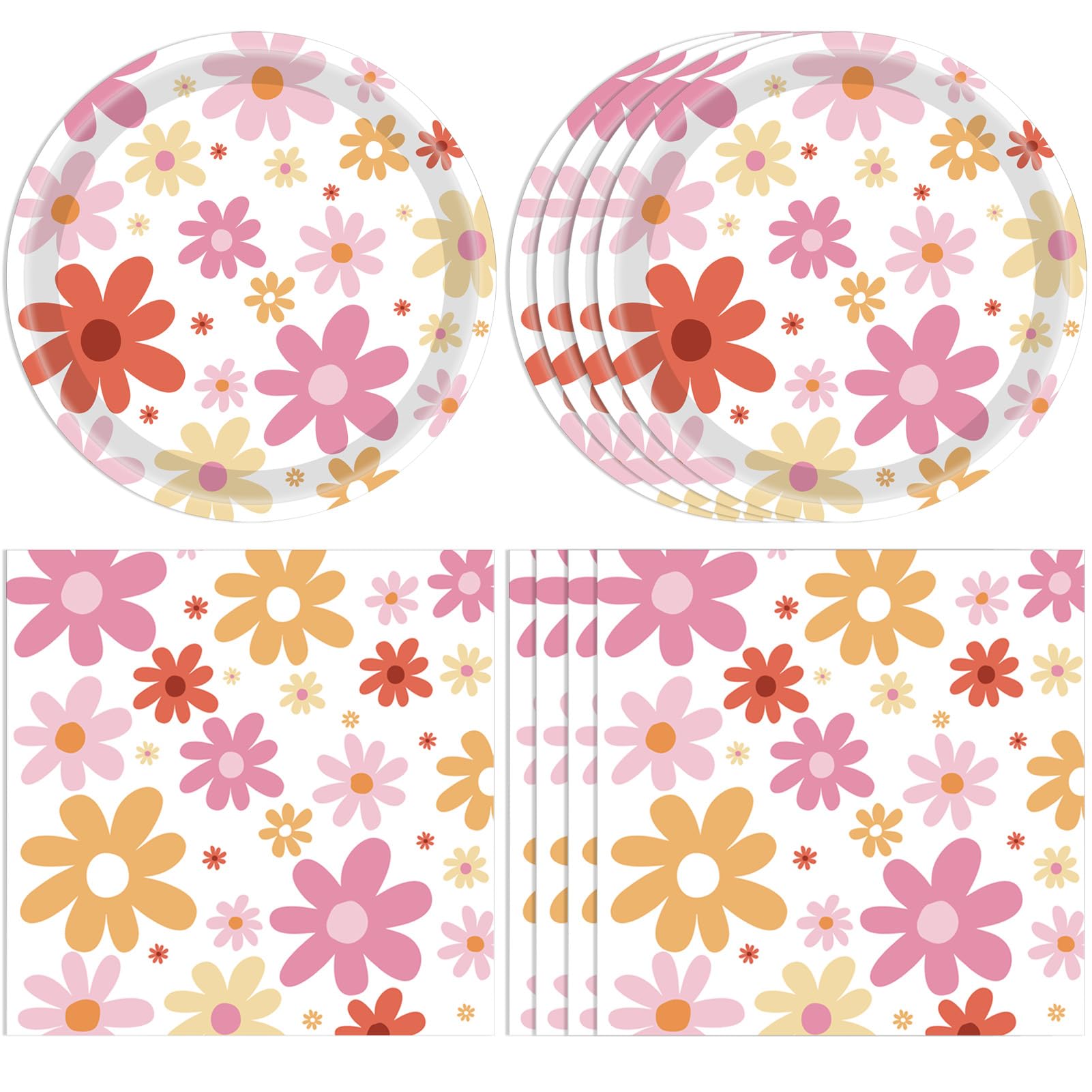 Photo 1 of 40PCS Daisy Birthday Party Decorations Flower Paper Plates and Napkins Disposable Party Tableware Set for Boho Hippie Groovy Retro Themed Birthday Baby Shower Party Decorations Favor