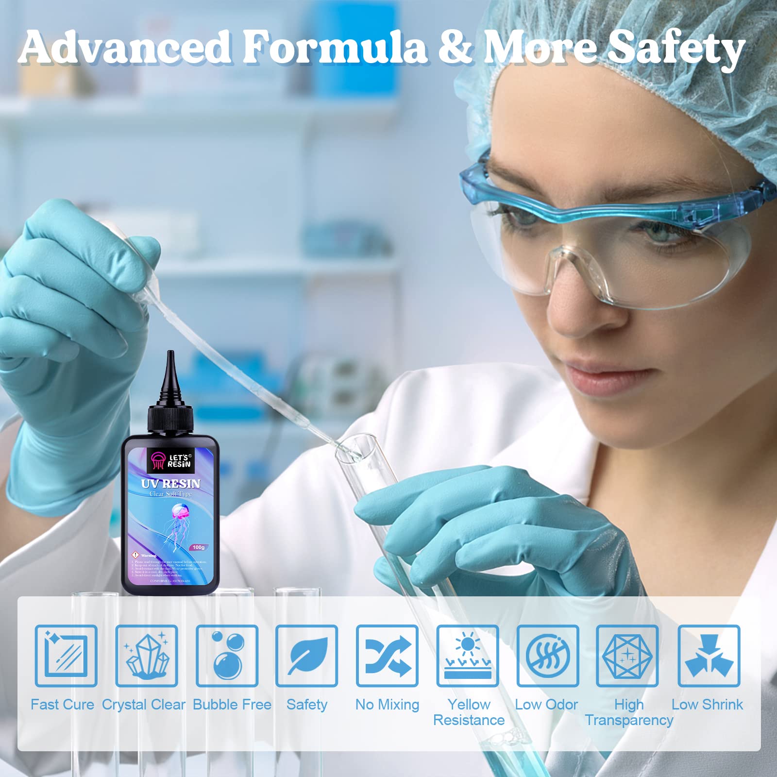 LET'S RESIN UV Resin Soft Type, 100g Elastic&Bendable Crystal Clear Ultraviolet Epoxy Resin, Low Shrinkage UV Resin Kit for Crafts, Jewelry Making, Decoration