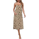 Marvmys Long Cotton Racerback Nightgowns for Women Sleeveless Sleepwear Scoop Neck Chemise Sleep Dress with Pockets