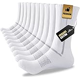 Niorasen Men's Cotton Crew Work Socks, 5 Pairs Cushioned Boot Moisture Athletic Socks for Hiking Sports Running