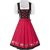 JASAMBAC Women's German Dirndl Dress Costumes 3 Pieces for Oktoberfest Carnival