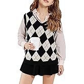 SELINK Boys Girls School Uniform Sweater Vest V Neck Soft Comfy Pullover Trendy Argyle Knitted Waistcoat Vest