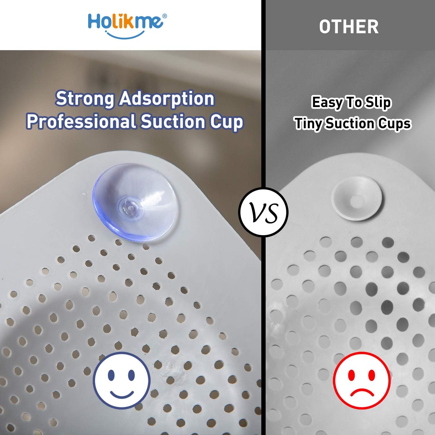 Holikme Drain Hair Catcher Shower Drain Cover Strainer, 2 Pack Silicone Drain Protector with 12 Detachable Suckers, Shower Drain Hair Trap for Tub,Bathroom,Kitchen,Bathtub,Basin, Grey/Grey: Kitchen & Dining
