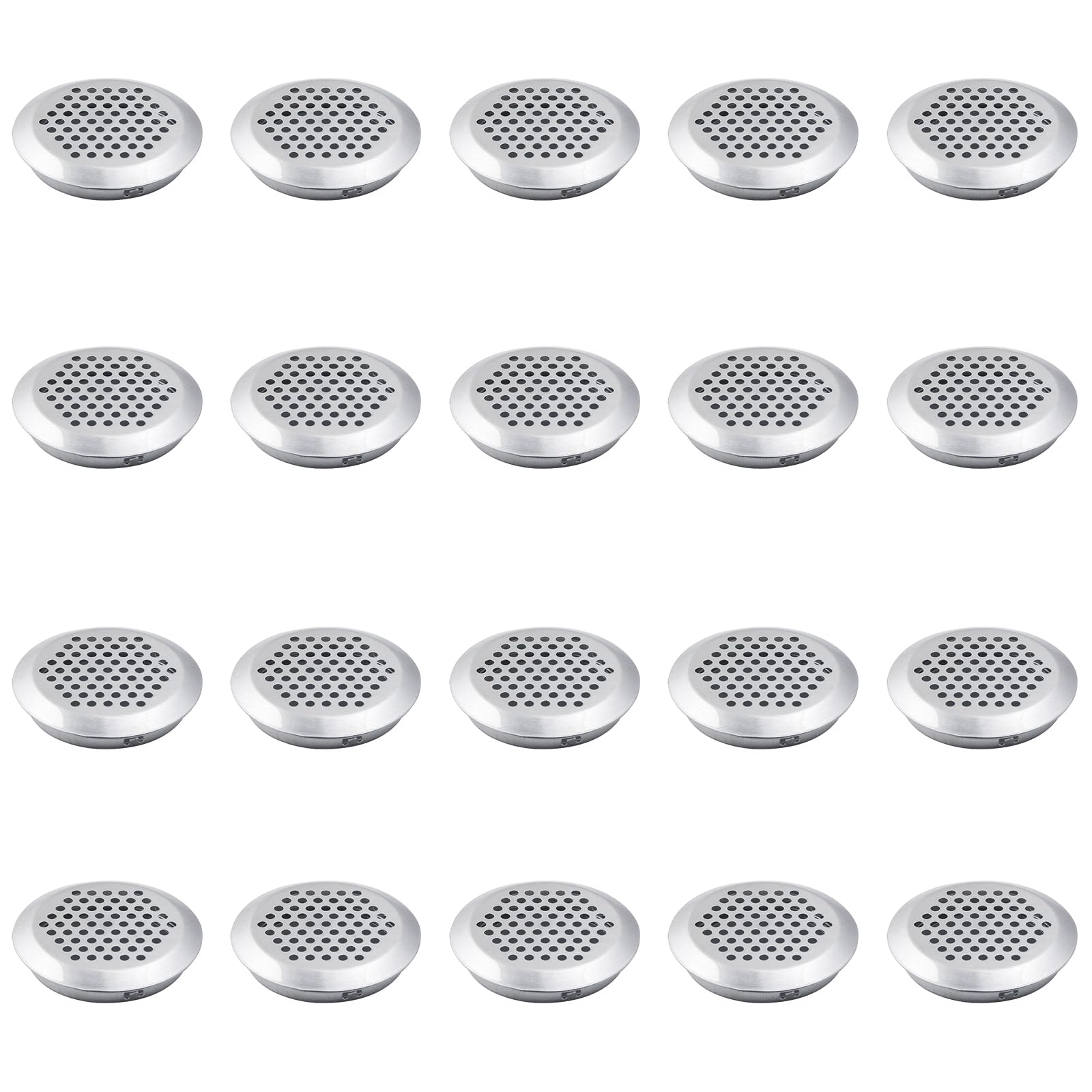 Leliafleury 20Pcs Air Vent Louver Round Ventilation Grilles Mesh Hole Soffit Vents Stainless Steel Air Vent Louver Hole for Kitchen Bathroom Cabinet Wardrobe (Silver, 19mm Bevel Mouth)
