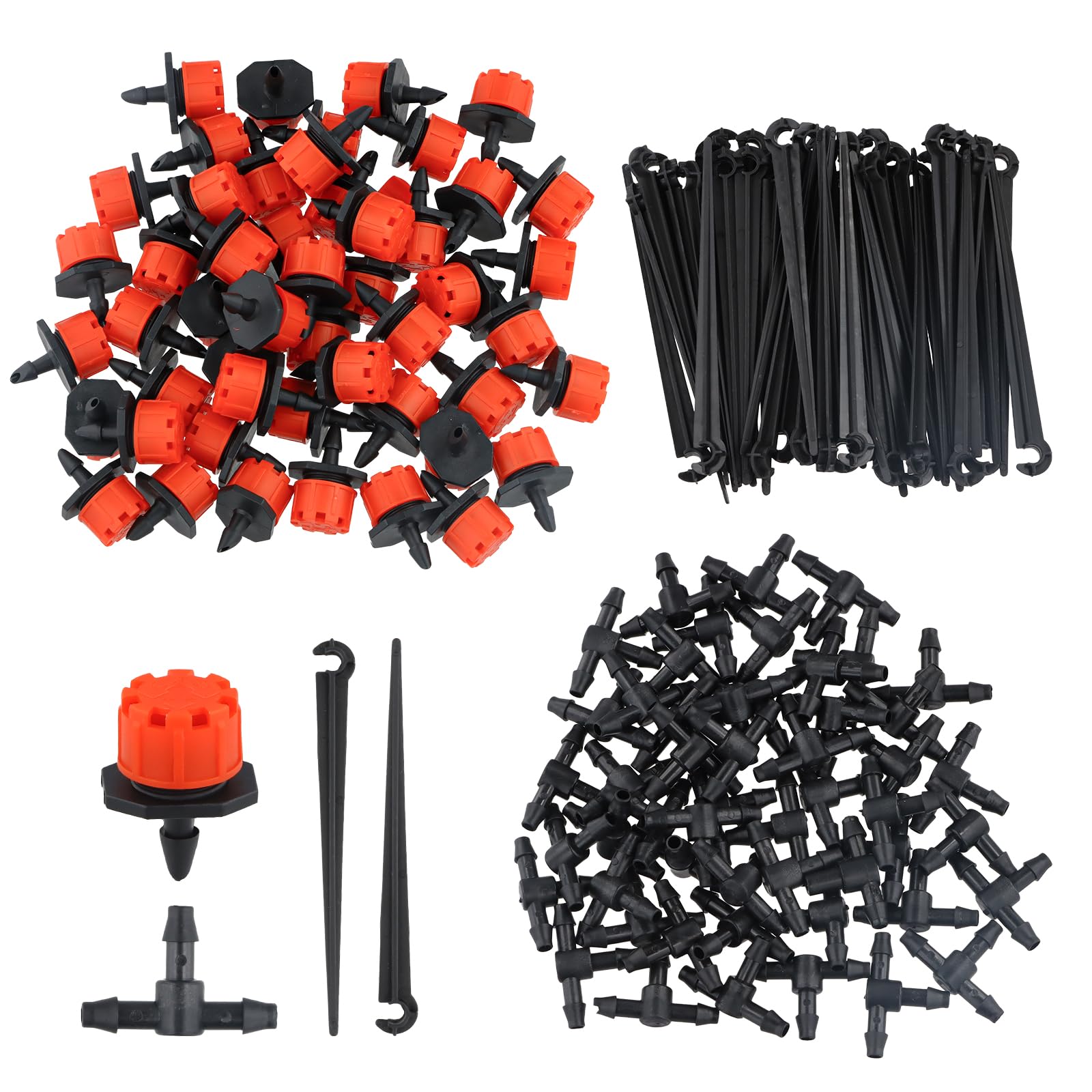 Auto Plant Watering System, 150 PCS Drip Irrigation System, 50 Adjustable Micro Dripper + 50 Tee-Connector + 50 Drip Support Stake, Drip Feed Self Watering Systems for Lawn Outdoor Plants Greenhouse