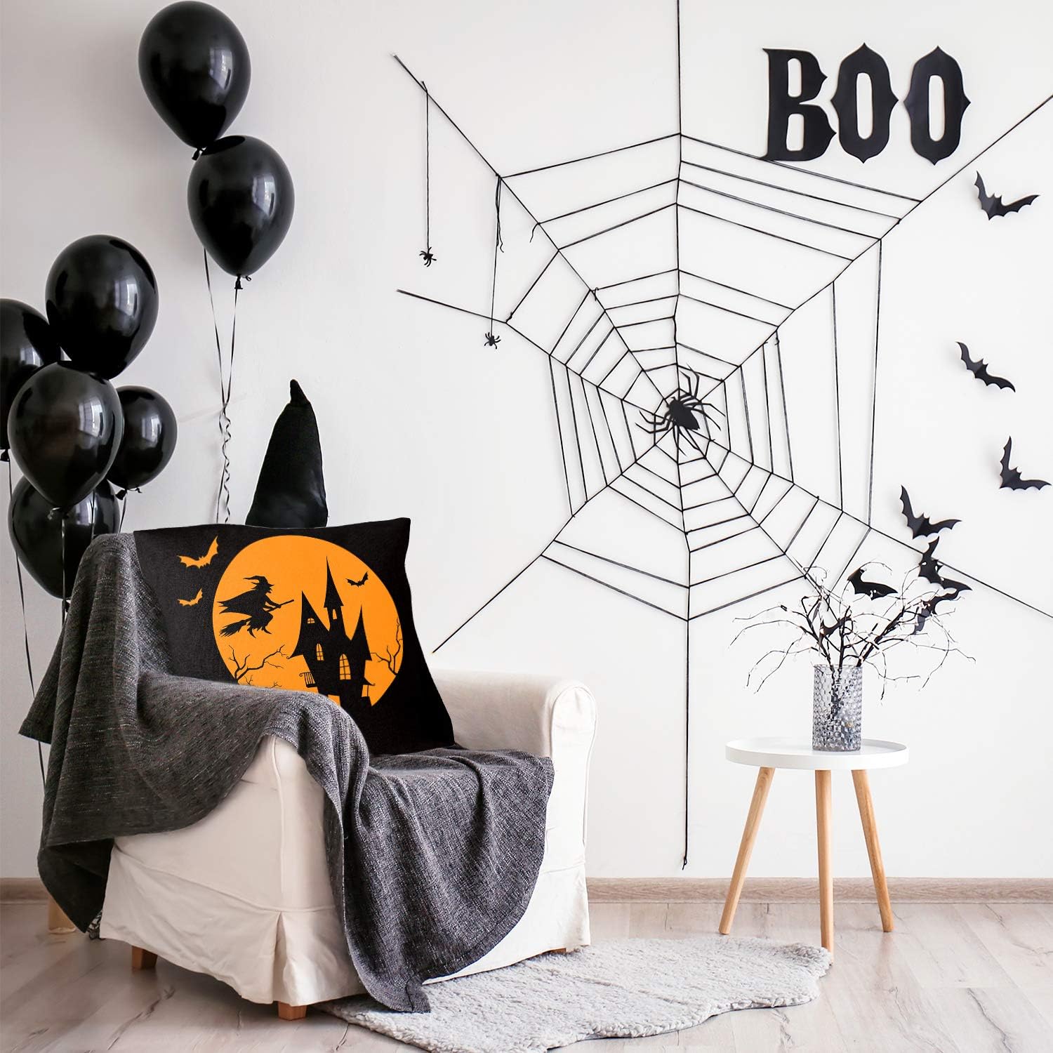 Whaline 4 Pieces Halloween Pillow Case, Orange and Black Pillow Cover, Happy Halloween Linen Sofa Bed Throw Cushion Cover Decoration (18" x 18"): Home & Kitchen