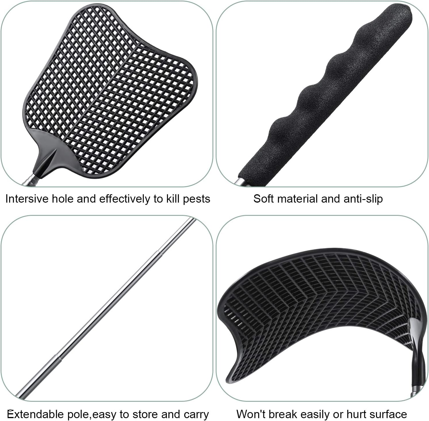 4 Pieces Plastic Fly Swatters Telescopic Handle Swatters Black Fly Swatters with Stainless Steel Handle for Indoor Outdoor Classroom Home Office: Garden & Outdoor