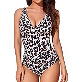 Smismivo Tummy Control Swimsuits for Women Slimming One Piece Bathing Suit Retro Ruched Push Up Vintage Padded Swimwear