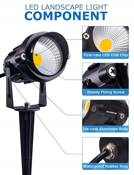 SUNVIE 12W LOW VOLTAGE LED LANDSCAPE LIGHTS WITH CONNECTORS, OUTDOOR 12V SUPER WARM WHITE (900LM) WATERPROOF GARDEN PATHWAY LIGHTS WALL TREE FLAG SPOTLIGHTS WITH SPIKE STAND (12 PACK WITH CONNECTOR)