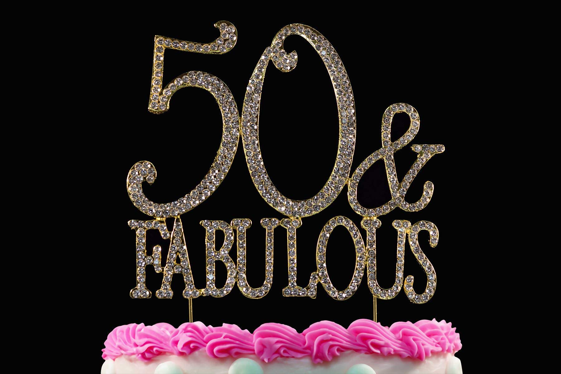 50 and Fabulous Rhinestone Cake Topper | Premium Sparkly Crystal Diamond Bling Gems | 50th Birthday Party Decoration Ideas | Quality Metal Alloy | Perfect Keepsake (50&Fabulous Gold)
