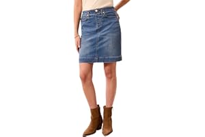 Tribal Womens Pull-on Mid Rise Comfort Stretch Denim Skort with Hidden ShortsSkirt