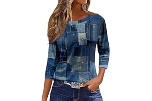 DBOWMN Tshirts Shirts for Women Crewneck 3/4 Sleeve Business Casual Tops for Women Striped Print Tees Summer Blouses