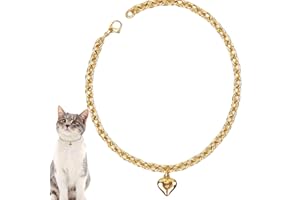 Adjustable 18K Gold Chain Collar for Cats & Dogs - Luxury Heart-Shaped Stainless Steel Necklace for Small Pets, Kittens & Pup