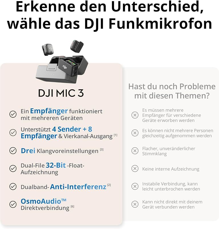 Mic 3 (1 Sender + 1 Empfänger), drahtloses Lavalier-Mikrofon