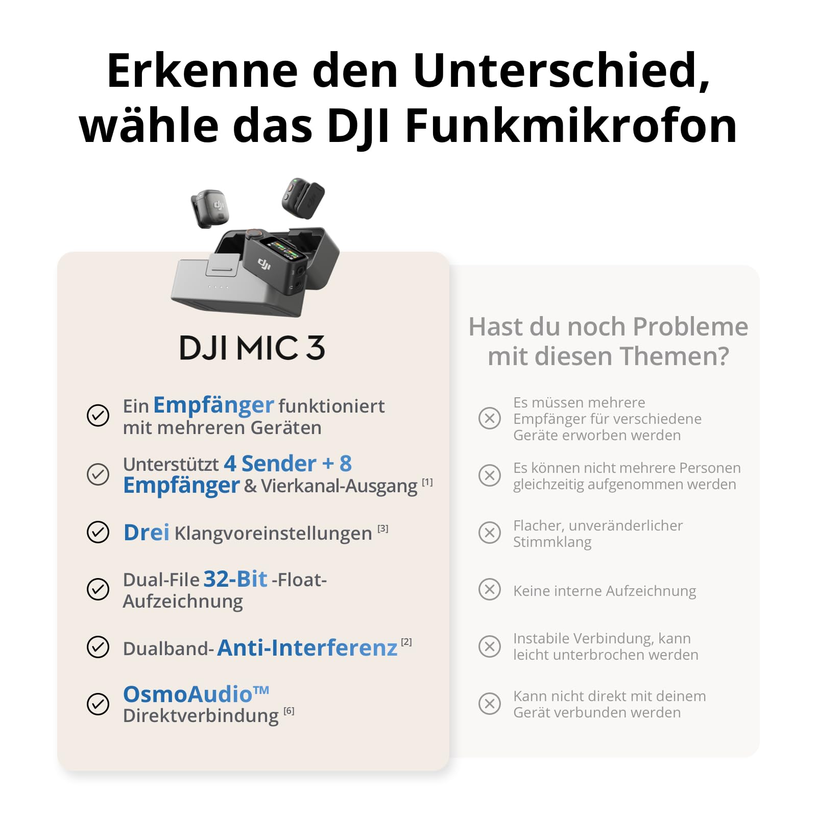 DJI Mic 3 (1 Sender + 1 Empfänger), drahtloses Lavalier-Mikrofon für iPhone/Kamera/Android, Ultraleicht, verlängerte Laufzeit & Schnellladung, 400 m Übertragung 6