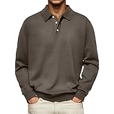 Men's Casual Polo Shirts Long Sleeve Basic Thermal Pullover Tops Classic Collar Solid Golf Shirts