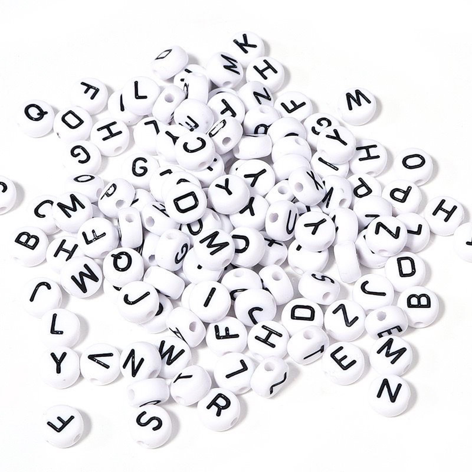 1000 Pcs Letter Beads for Bracelet, Necklace, Key Chain DIY Craft - 4x7mm White Round Acrylic Letters Beads for Jewelry Making (Black)