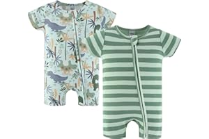 The PeanutShell Baby Boy Rompers 2 Pack - 100% Cotton Clothes, Rompers for Newborn, Infant, and Baby Boy - Green Dino