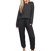 Andeip Womens Pajama Set Waffle Knit Lounge Set 2 Piece Long Sleeve Top and Pants Loungewear Pj Sets