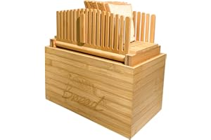 SECOAT 2-IN-1 Bamboo Bread Slicer and Storage Box-Bread Slicer for Homemade Bread with Bread Box,Adjustable Bread Slicing Guide for Homemade Bread,Foldable Cutting System with Crumb Tray for Kitchen