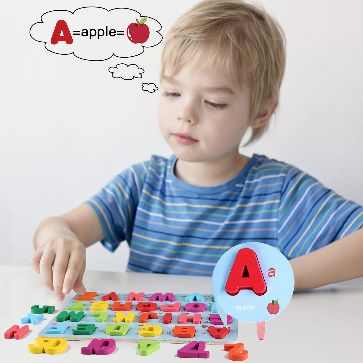 Wooden Puzzles for Toddlers, Kesletney Wooden Numbers Alphabet and Shape Puzzles Set Toddler Wood Learning Toys Preschool Education Puzzle Board Gifts for Kids Boys Girls Ages 3 + (Set of 3): Toys & Games