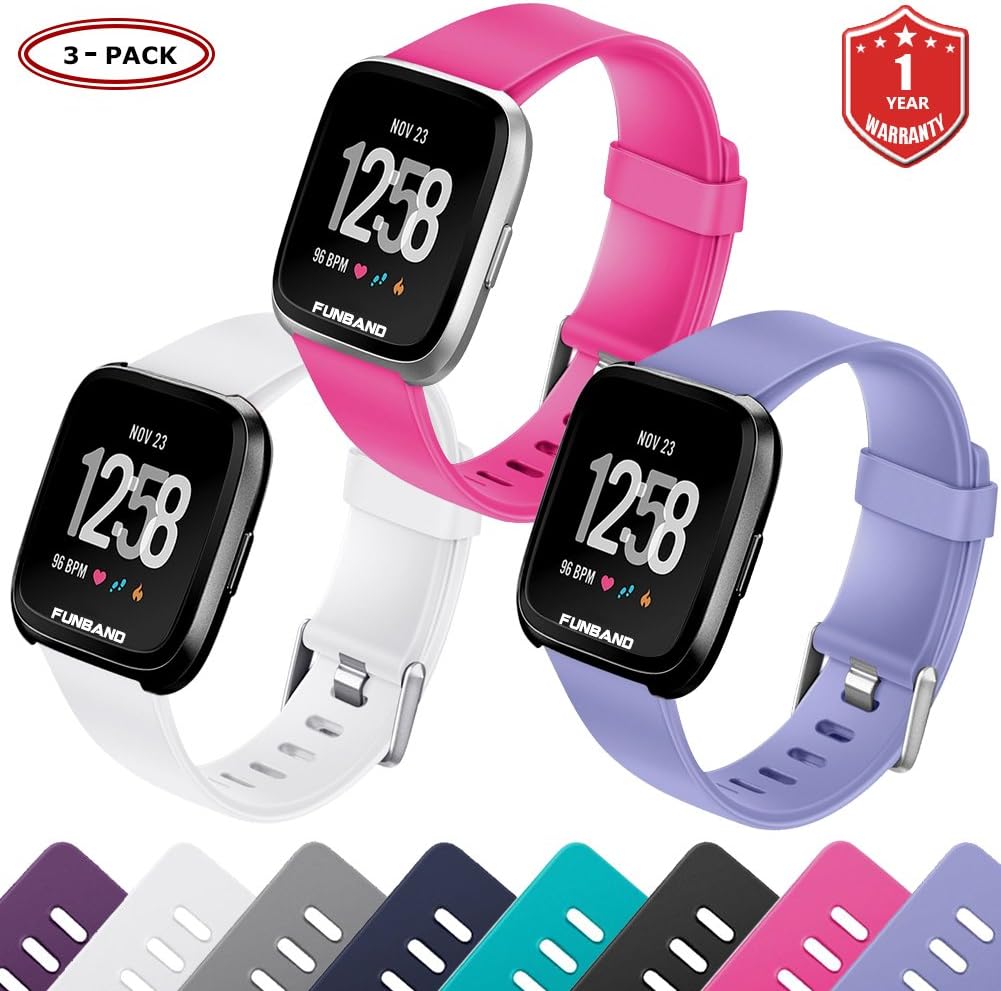 FunBand for Fitbit Versa/Fitbit Versa 2/Versa Lite Strap Bands,Classic Soft Silicone Sport Adjustable Replacement Accessory Bracelet Straps [1 Year Warranty] for Fitbit Versa/Fitbit Versa 2/Versa Lite