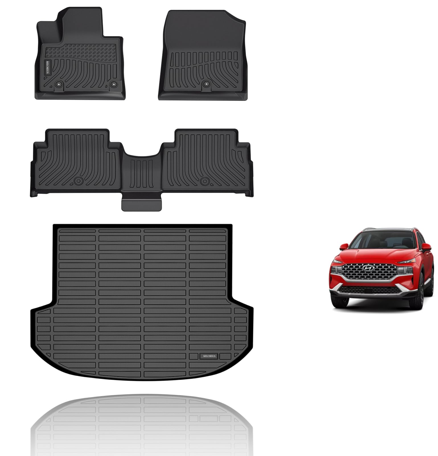 KELCSEECS Floor Mats & Cargo Liner for 2021 2022 2023 Hyundai Santa Fe Hybrid/2022 2023 Hyundai Santa Fe Plug-in Hybrid(PHEV) Car Mats All Weather Floor Liners Santa Fe Hybrid Floor Mats Trunk Mat Image