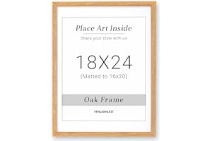 VENUSMILES 18x24 Oak Picture Frame with 16x20 White Mat, Tempered Glass, Natural Oak Wood Frame, Vertical and Horizontal Display for Wall and Table, Display Photos Arts Posters Certificates, Set of 1