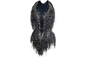Tyian Sparkly Diamante Fringe Bodysuit Sexy performance birthday club pole Dance Leotard team Drag Queen Costumes Outfit