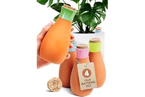 GARDENBRO 4 Pcs Ollas Terracotta Watering Pots Large - 14 Oz Self Watering Planter Insert Olla Watering System For 1-week Easy To Refill - Clay Plant Watering Globes For Outdoor & Indoor Plants [4 PCS, Bright]