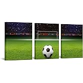 Soccer Decor Football Canvas Wall Art Modern Artwork for Bedroom Living Room and Office Wall Decoration Stretched and Framed Easy to Hang 12''x 16''x 3 Panels