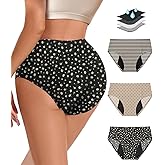 Gemfit Period Underwear for Women Heavy Flow - Seamless High Waisted Leakproof Absorbent Briefs 3 Pack